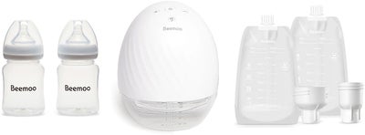 Beemoo CARE Wearable Elektrisk Brystpumpe Singel inkl. Brystmelkposer & Brystmelkflaske 180 ml 2-pack