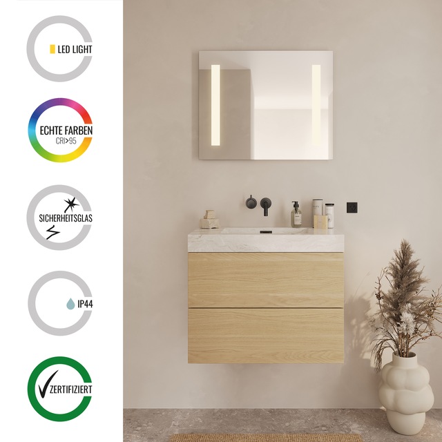 Loevschall Badspiegel »Römö Quadratisch, Spiegel mit LED Beleuchtung, Lichtspiegel« Verstellbarer Badezimmerspiegel mit Beleuchtung, Dänisches Design