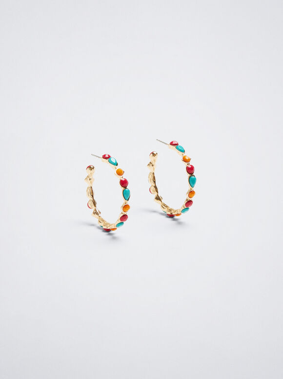 Pendientes Ouro Com Resina - Multicor