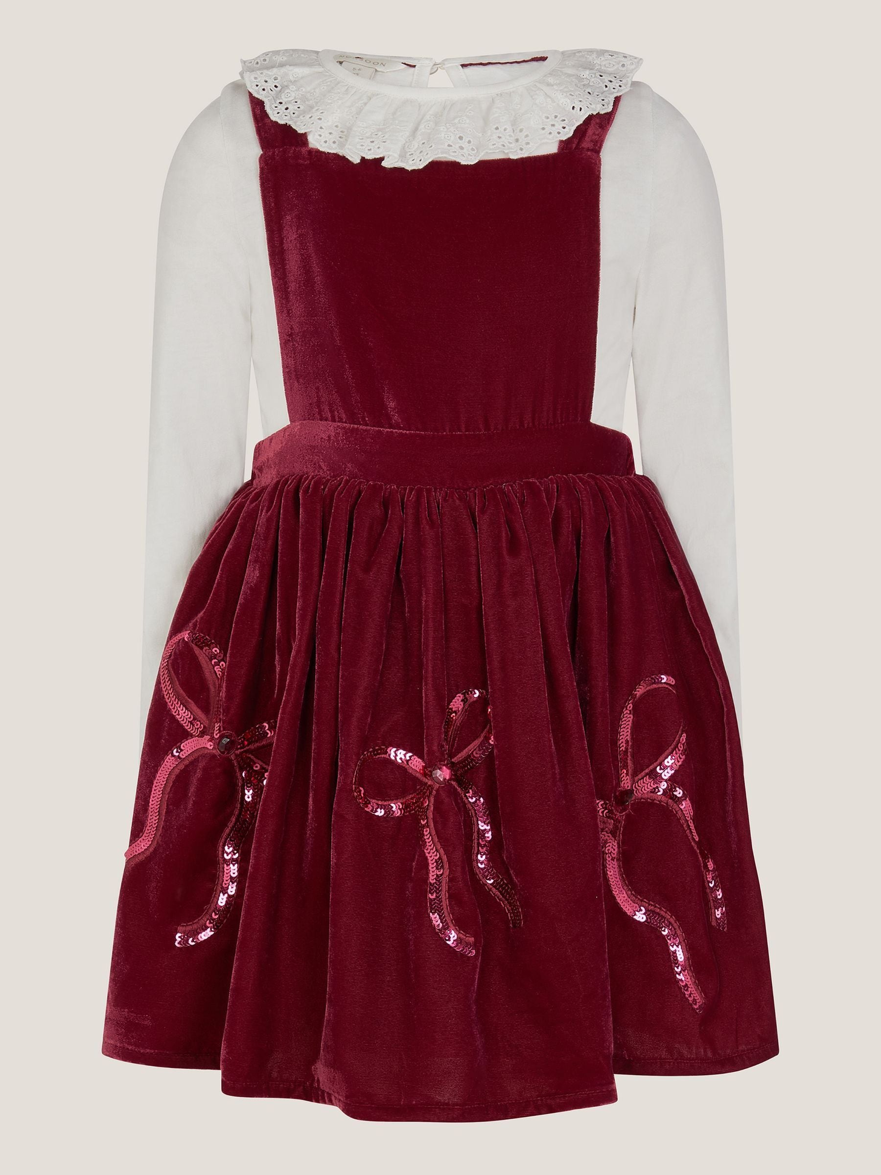 Monsoon Broderie Top & Bow Velvet Pinafore Dress Set