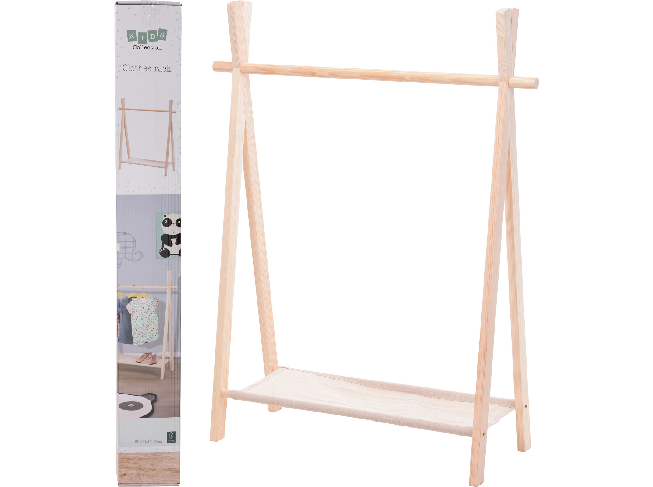 SUPORTE PARA ROUPA INFANTIL EM MADEIRA 80X30X100CM