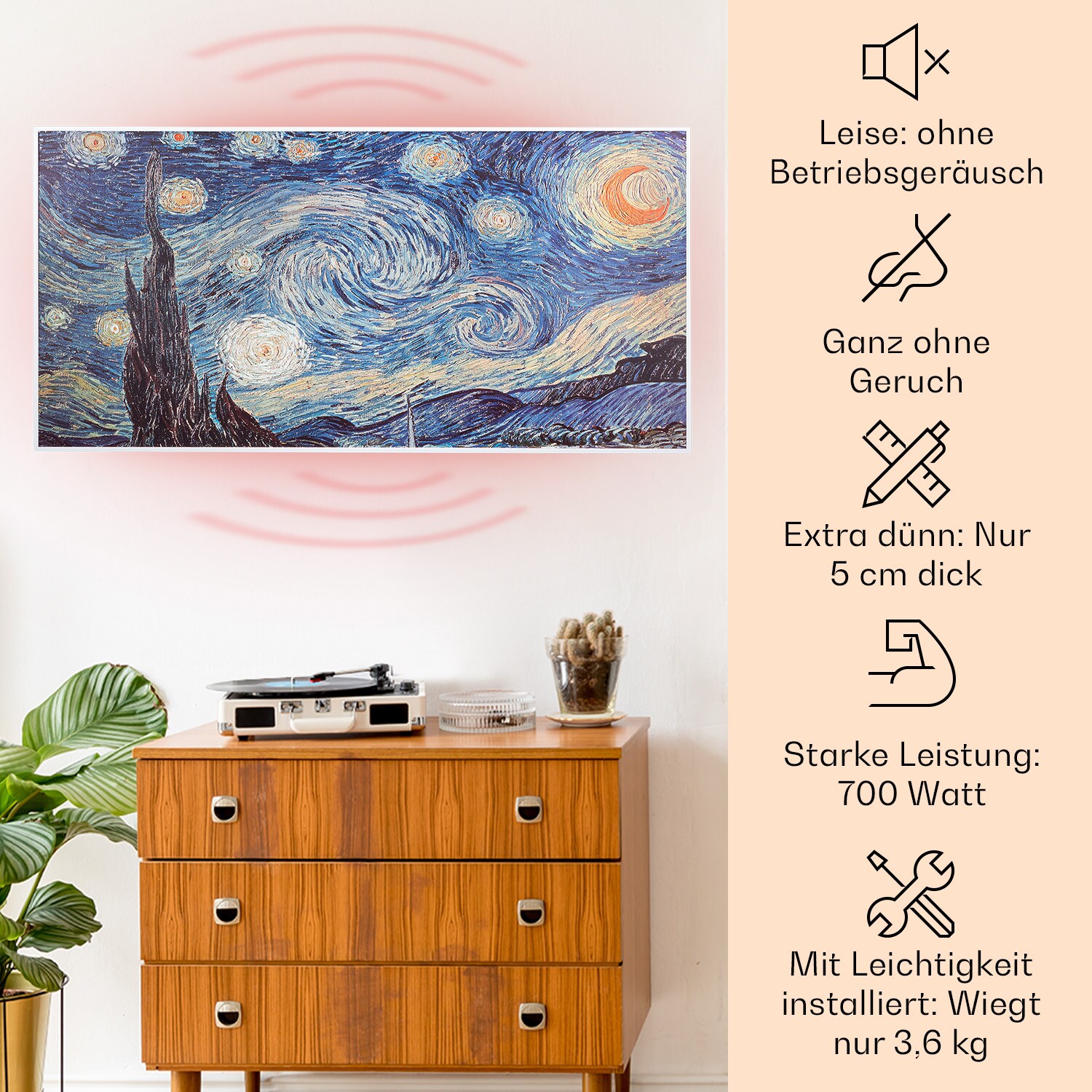 Wonderwall Air Art Smart Infrarotheizung 120x60cm 700W Wandinstallation App-Steuerung Sternennacht