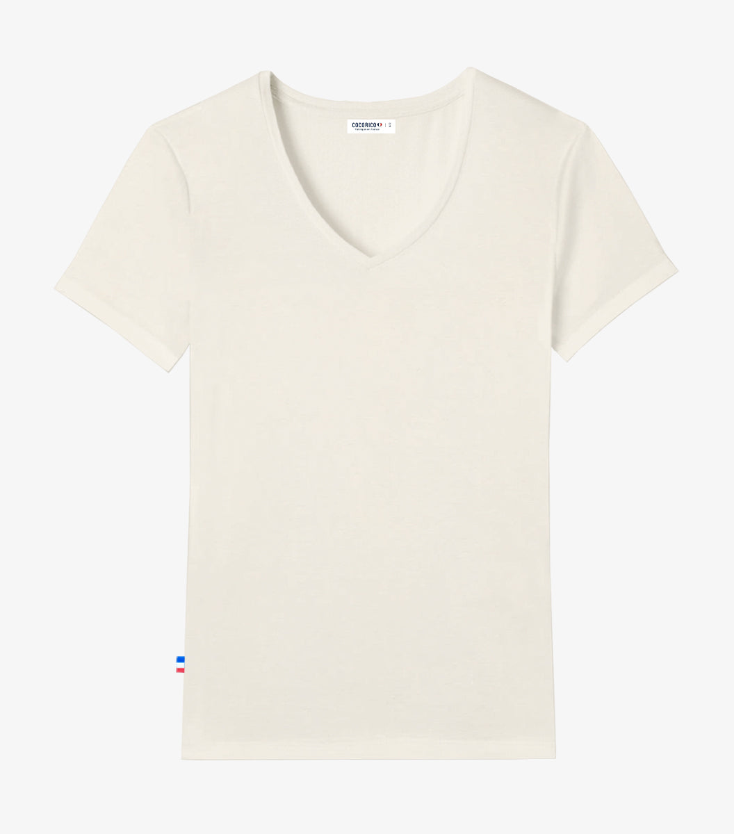 T-shirt col V Femme Sable - Intemporel