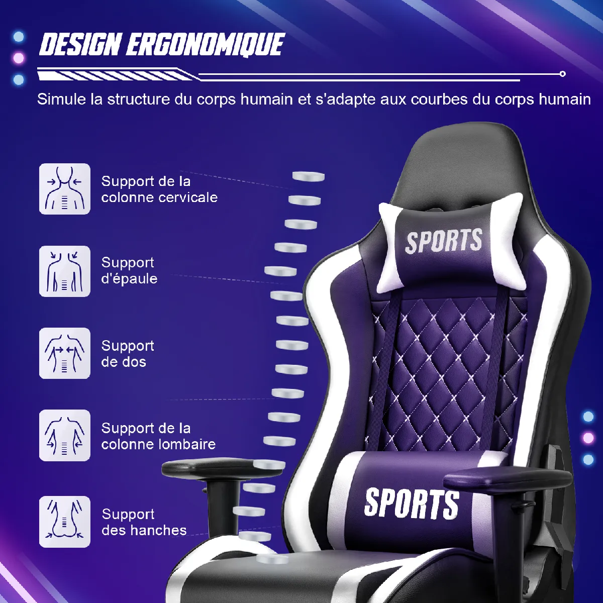 Chaise Gaming Lexzurn - Noir/Blanc