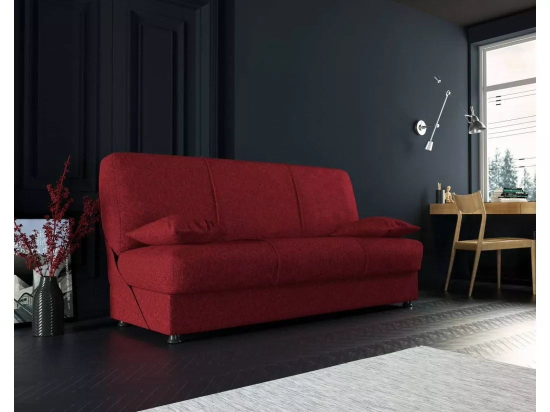 Canapé Alvaro, Canapé conteneur 3 places avec 2 coussins inclus, Canapé de salon en tissu rembourré avec ouverture clic-clac, 180x81h90 cm, Rouge
