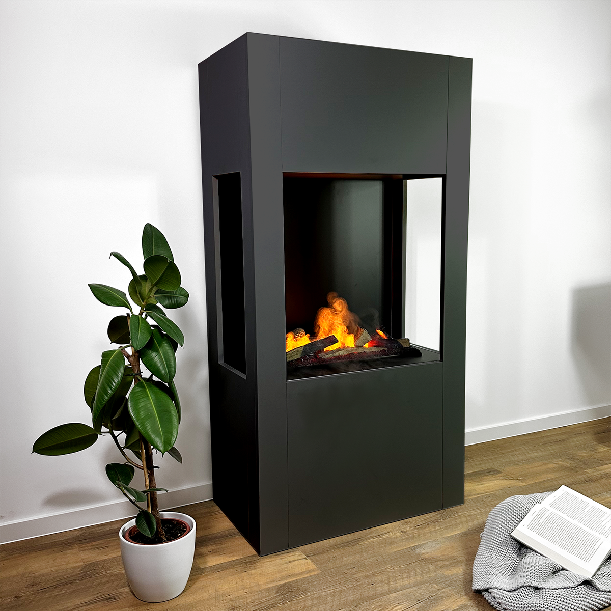 GLOW FIRE Elektrische haard 'Böll' | Waterdamphaard met OMC 600 inclusief zwart hout als roomdivider | HxBxD: 145x54x44 cm