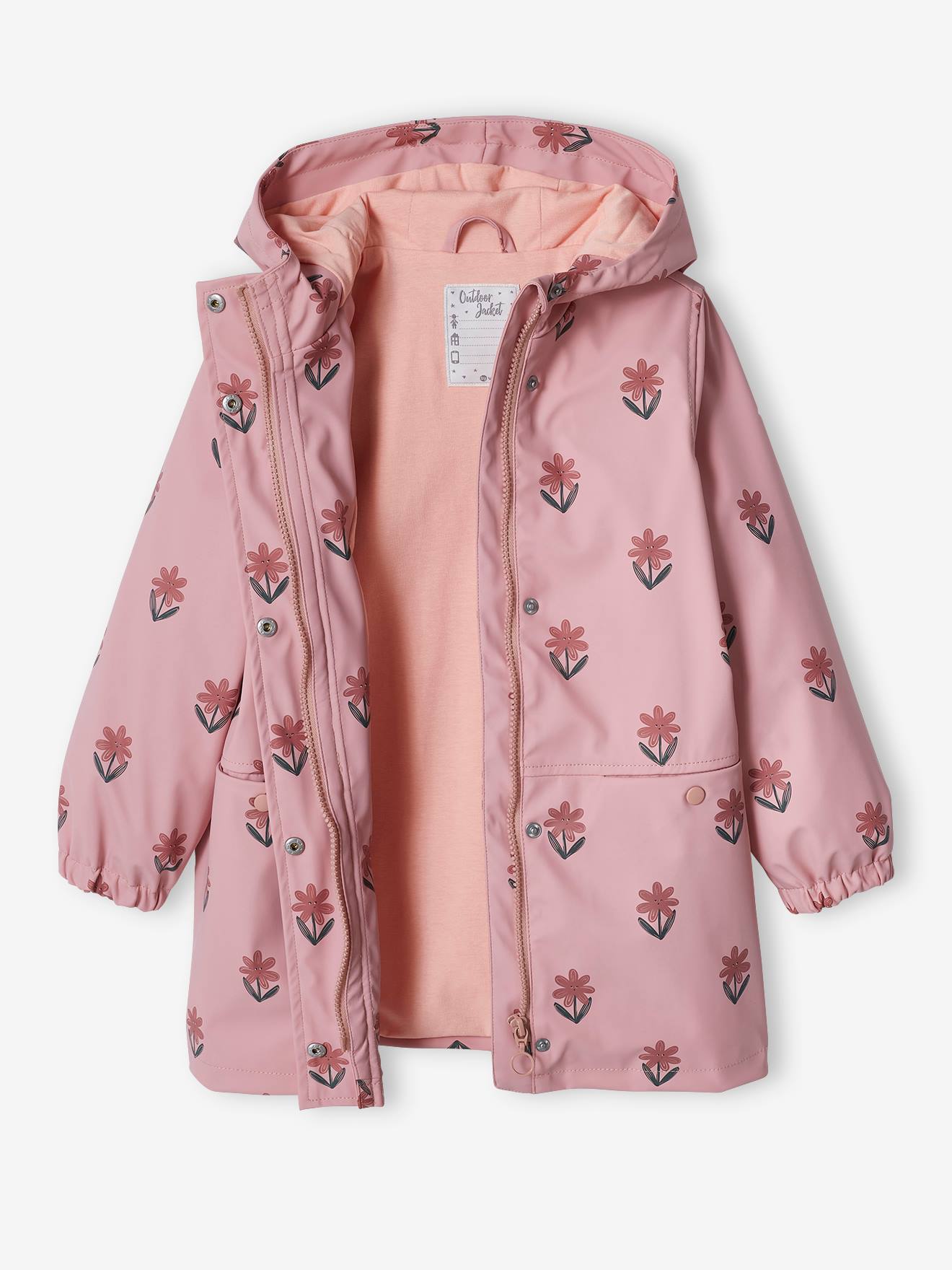 Capa de chuva com capuz e motivos florais, para meninas 6476