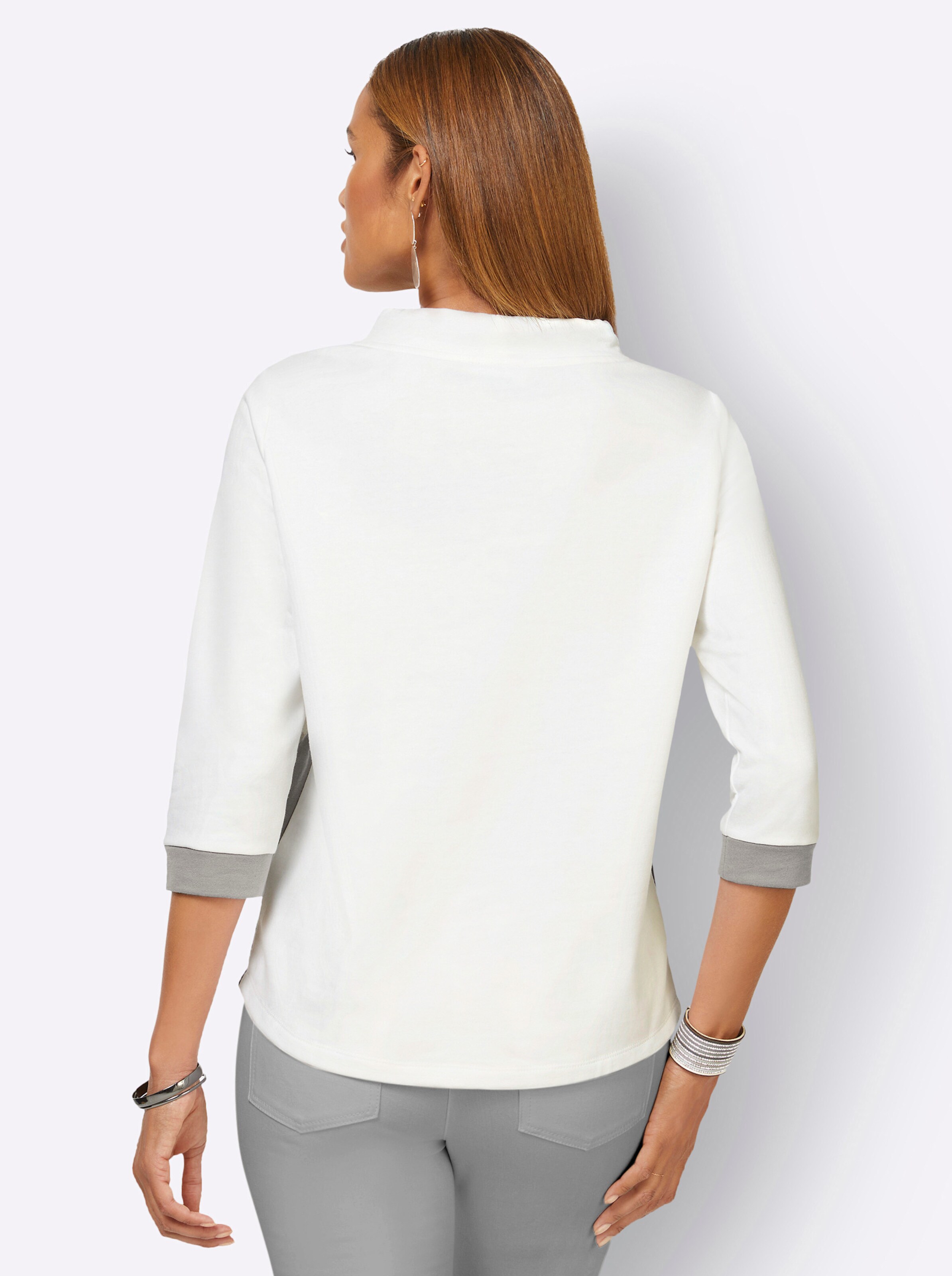 Sweatshirt in weiß-steingrau-bedruckt