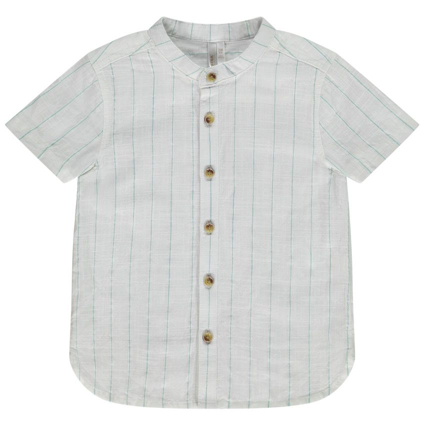 Chemise manches courtes rayée à col mao pour bébé garçon - Blanc