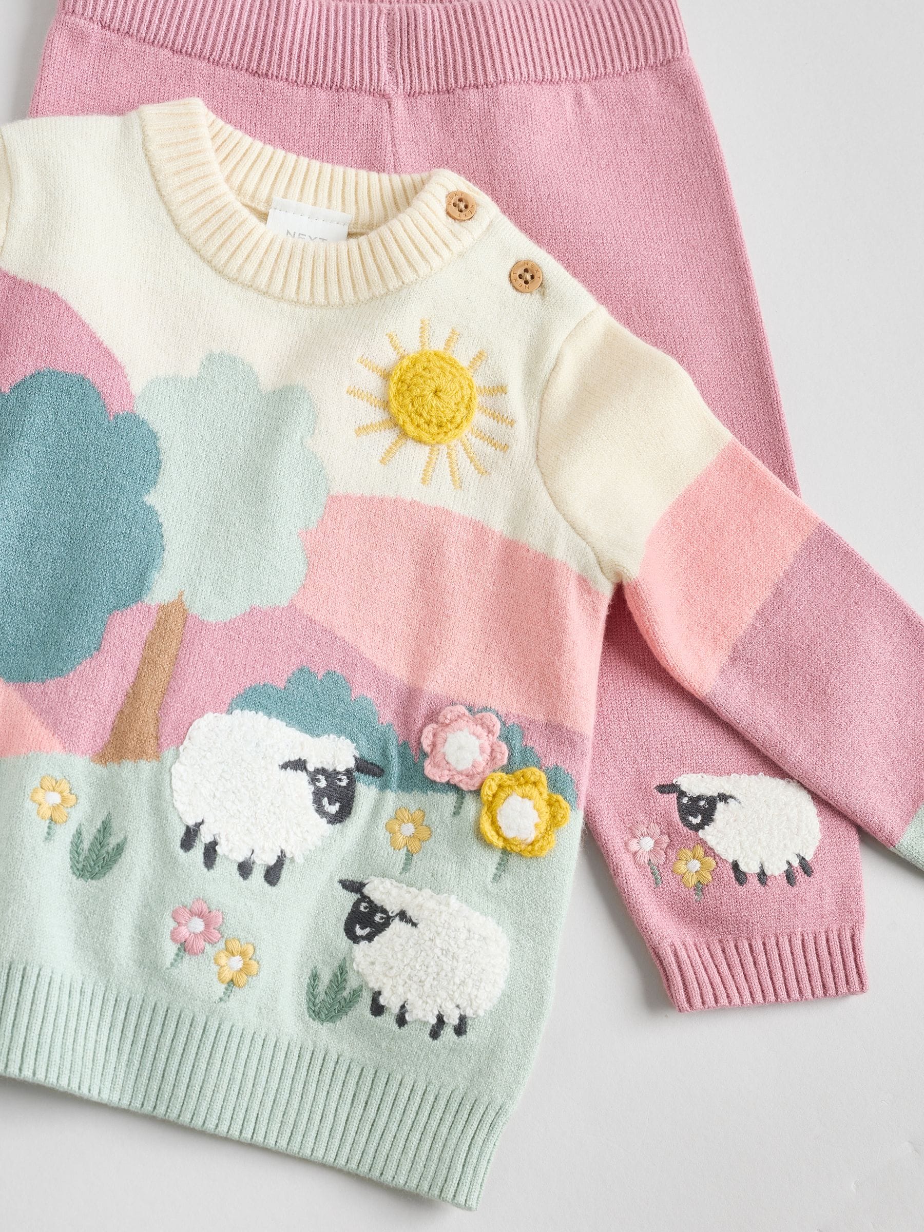 Pink Sheep Scene - Gebreide babytrui en leggings set 2 -delig (0mnd -2jr)