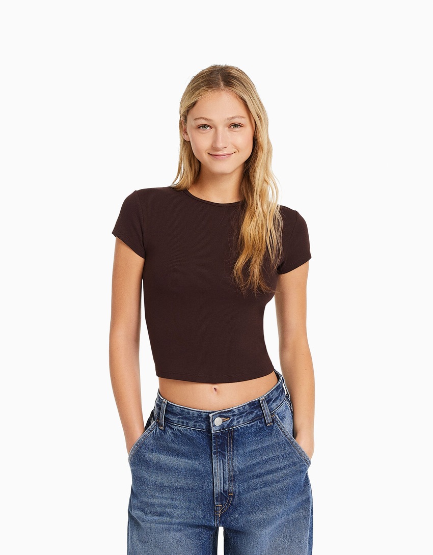 Camiseta canelada de manga curta