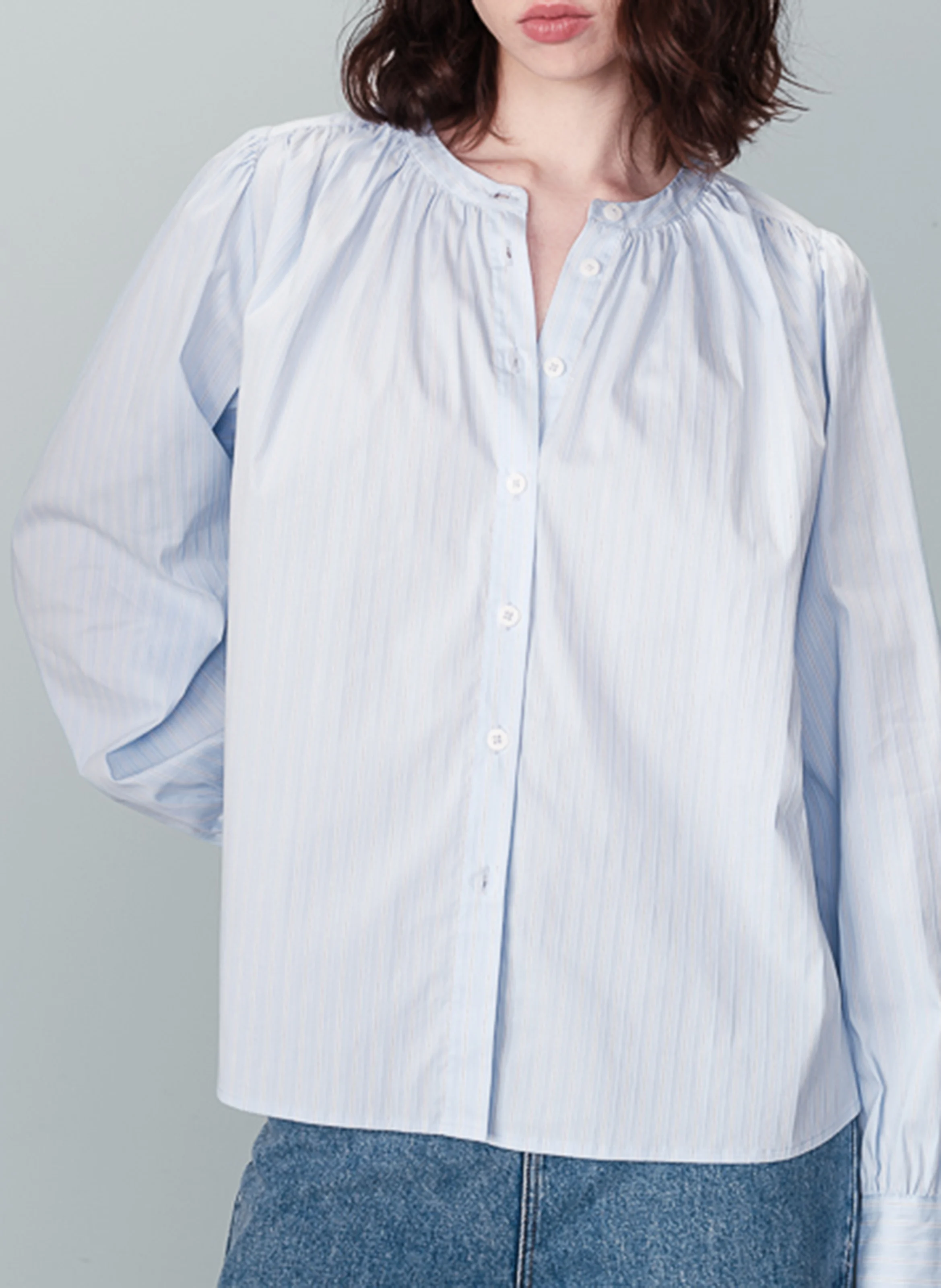 NOREEN - Chemise ample rayée en coton mélangé | Bleu