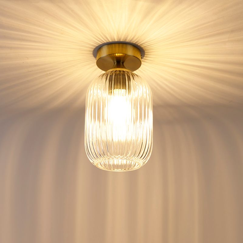 Art Deco plafondlamp messing met helder glas - Banci