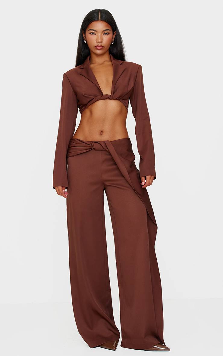 Marron Chocolat Pantalon À Détail Torsadé