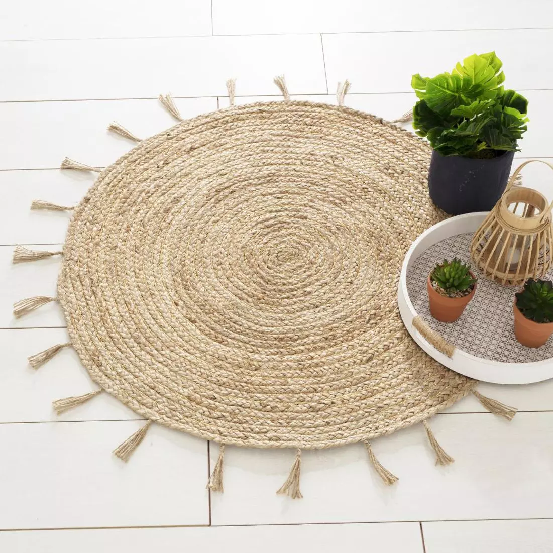 Tapis de salon jute rond (80 cm) Lurex Cosy Beige