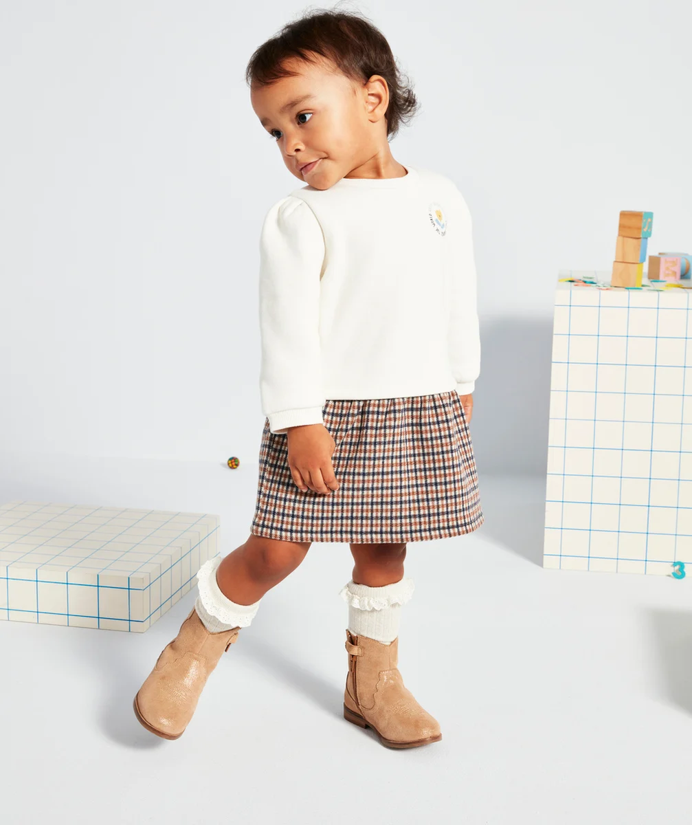 ROBE BÉBÉ FILLE EN FIBRES RECYCLÉES ET MOLLETON AVEC MOTIF