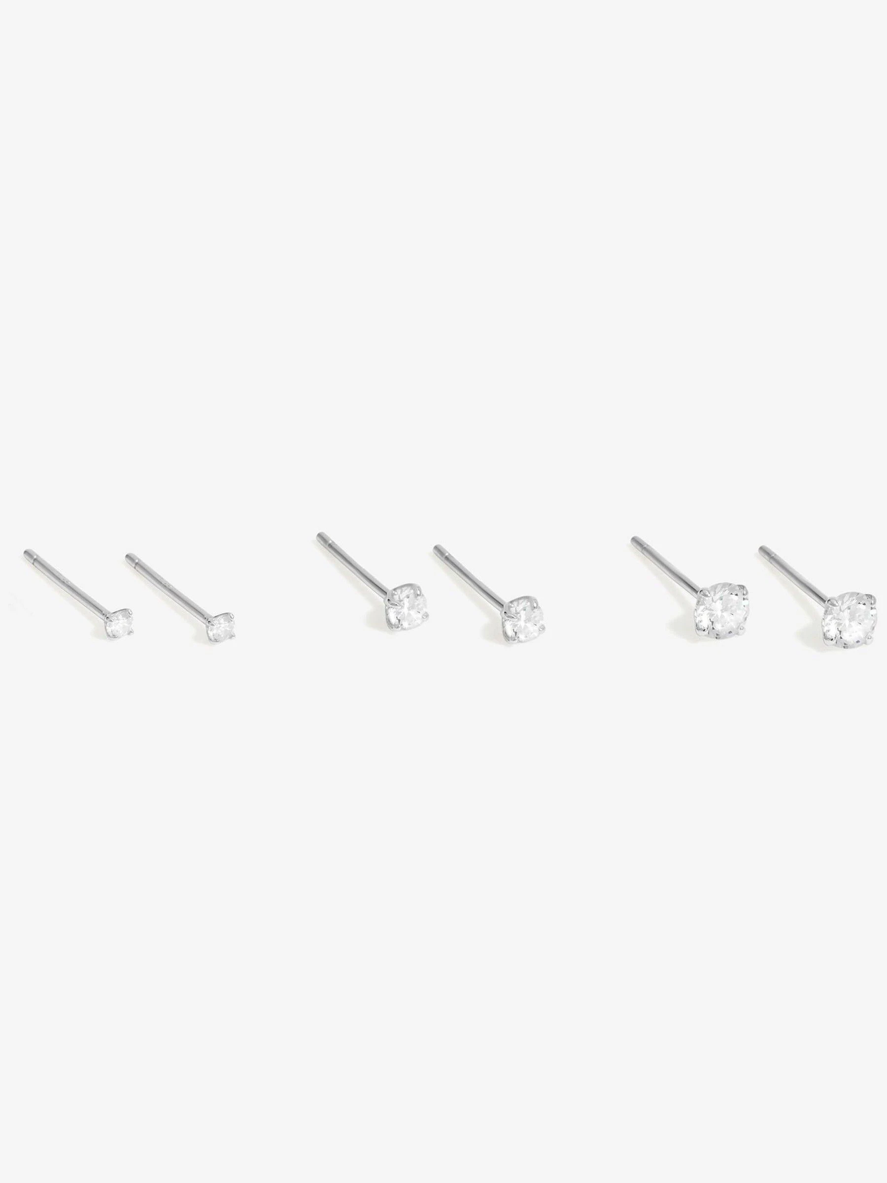 Simply Silver Tone 925 klassieke ronde oorbellen met zirkonia, set van 3