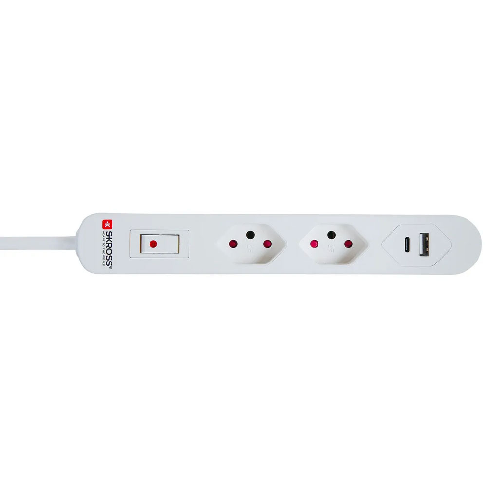 (1.5m)  Home Station Retail 2-fach Steckdosenleiste Typ13   Leuchtschalter und Überlastschutz   USB C und USB A (69.21350) - Weiss
