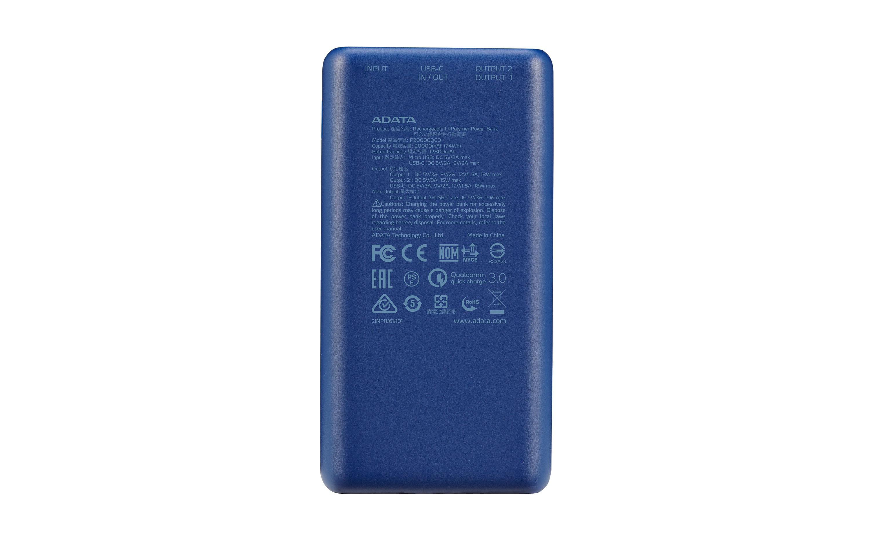 Powerbank P20000QCD (20000 mAh, USB-A, USB-C, Display)Powerbank mit hoher Kapazität, modernen Schnellladeanschlüssen und Digital-Display