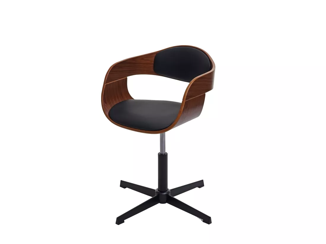 Chaise de bureau MCW-H46, aspect noyer, cuir synthétique noir