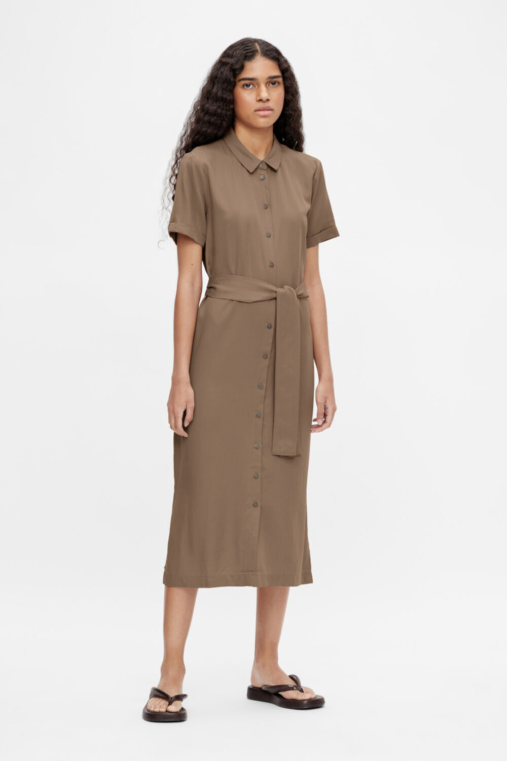 Vestido longo tipo camisa - Cinza