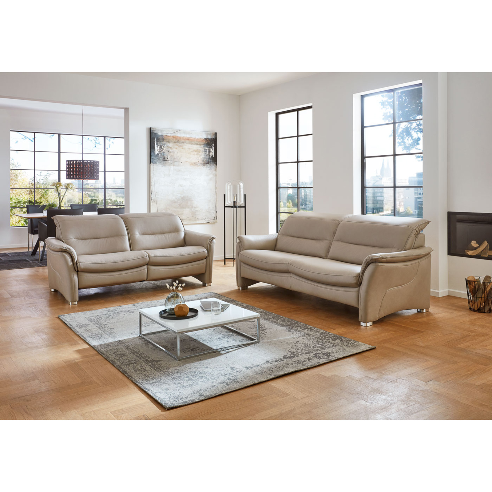 2,5-Sitzer-Ledersofa - pearl - Basismodell