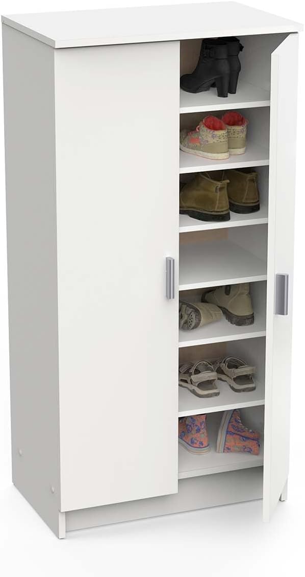 Multifunktions-Kleiderschrank mit zwei Türen mit sechs Einlegeböden, Farbe Weiß, Maße 55 x 108 x 36 cm