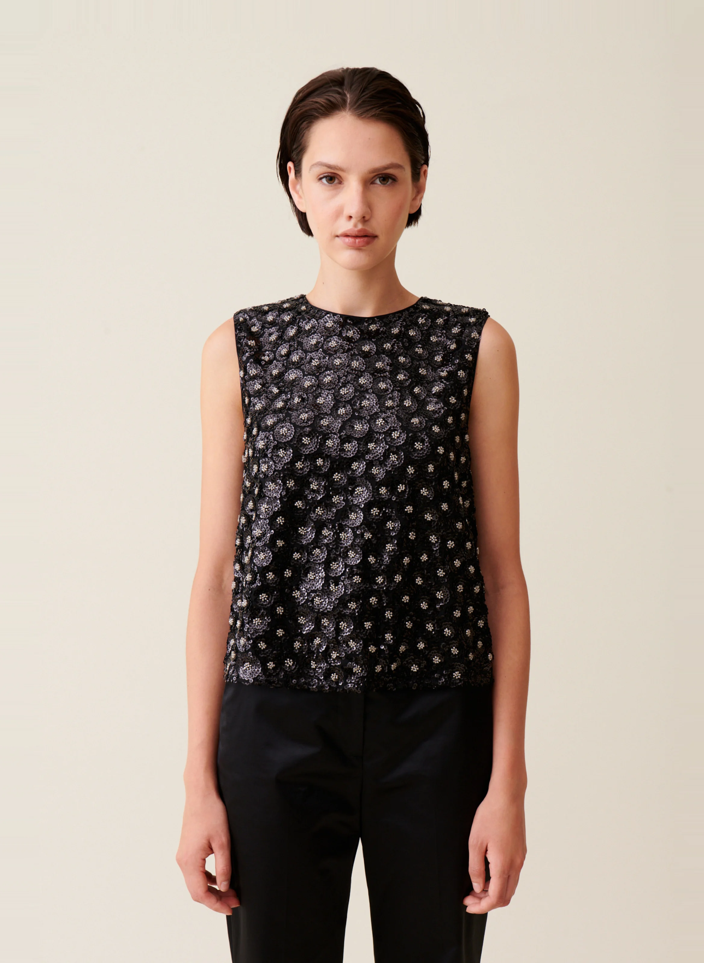 Top droit à sequins | Noir