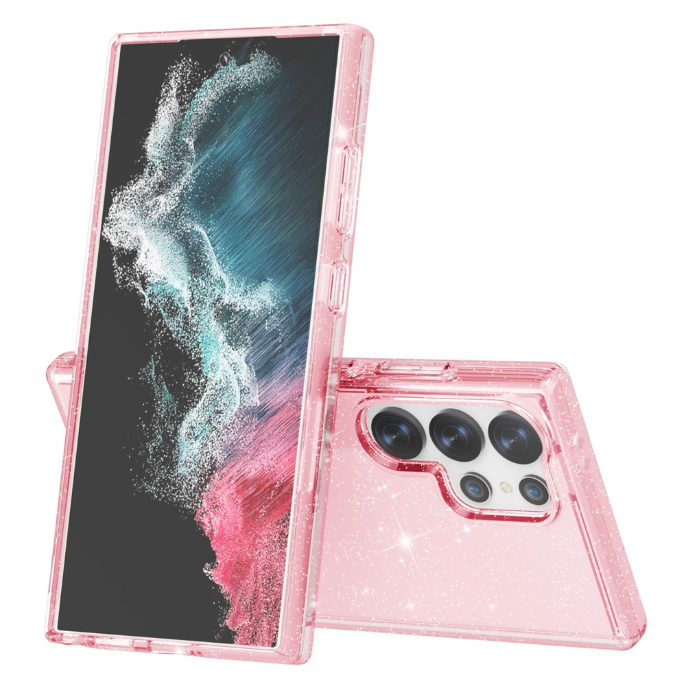 Samsung Galaxy S24 Ultra Hybrid Hardcase Schutzhülle im Glitzer Design - Pink / Transparent