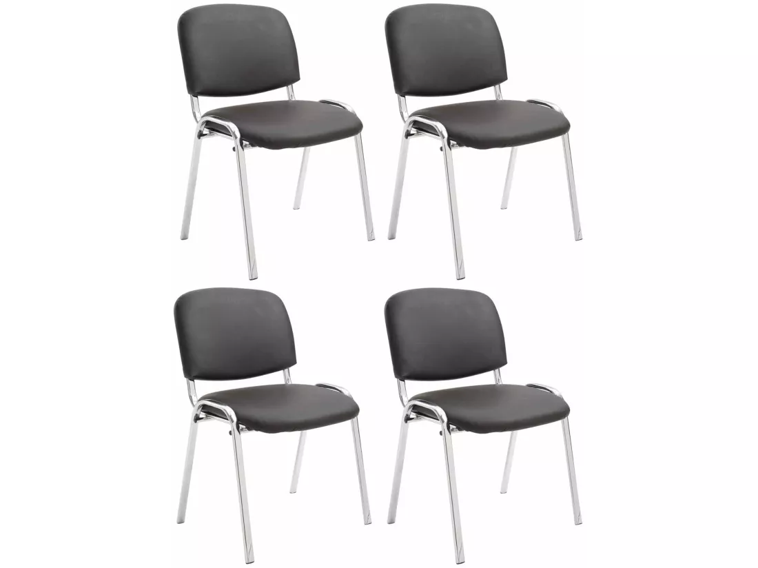 Lot de 4 Chaise de conférence - Similicuir & Métal chromé - Marron - Ken