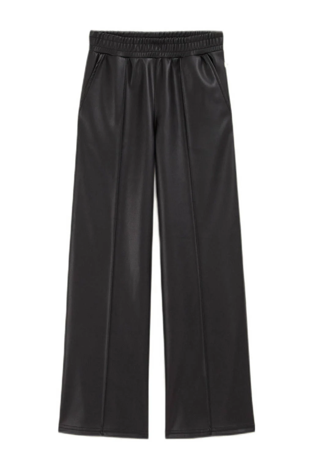 WE Fashion imitatieleren straight fit broek black zwart