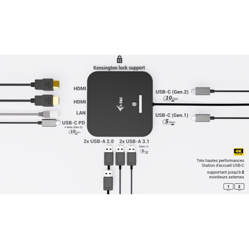 i-tec USB-C Dual HDMI Docking Station with Power Delivery 100 W + Universal Charger 100W