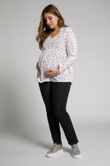Bellieva-Bluse, A-Linie, V-Ausschnitt, Langarm, GOTS