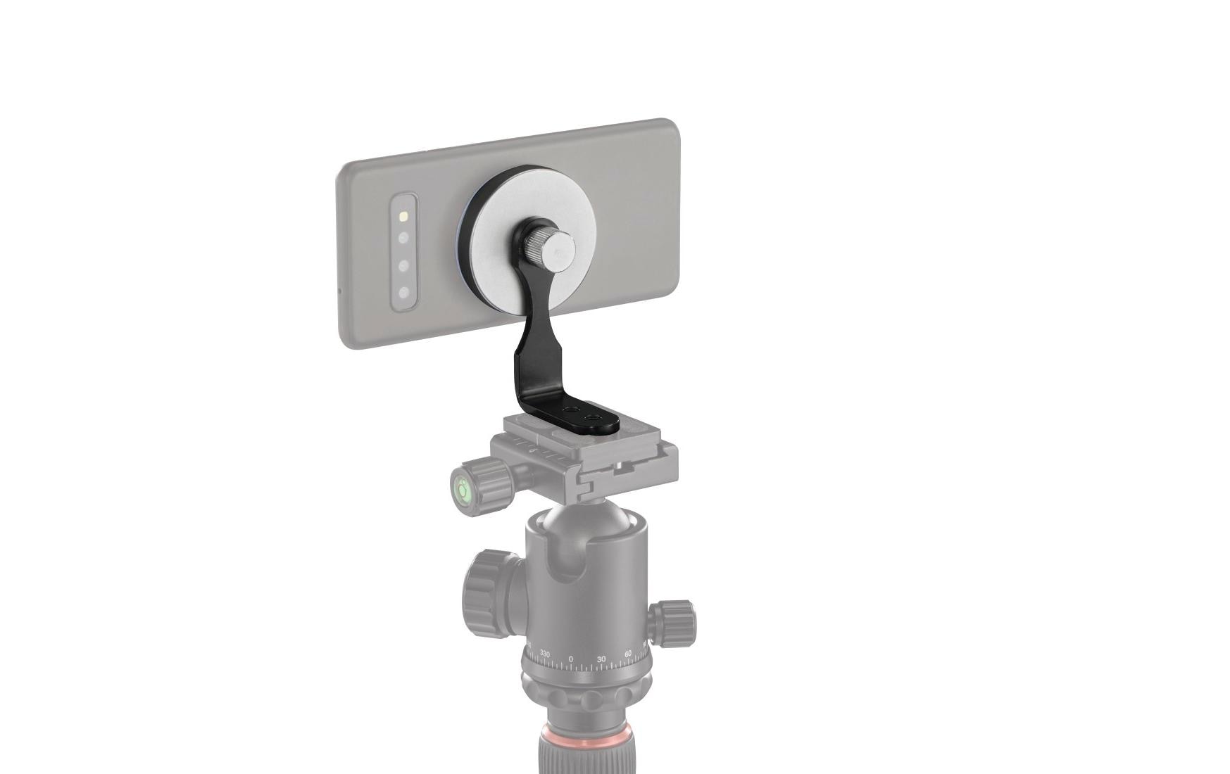 Halterung Handy «Puck» magnetisch, universalKompakter Magnet-Halter zur sicheren Befestigung eines Smartphones an Kamerastative und ¼“-Anschlüsse