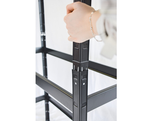Robuuste stellingkast Schulte Cube, zwarte structuurlak, 180x40x40 cm, 5 houten legplanken, draagvermogen 450 kg