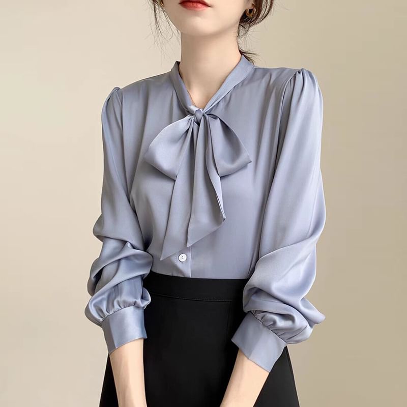 Luminato - Blouse met lange mouwen en strikhals