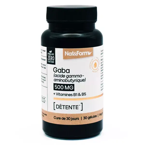 GABA natural e fórmula + vitaminas B1 e B5 para nervosismo, 30 cápsulas