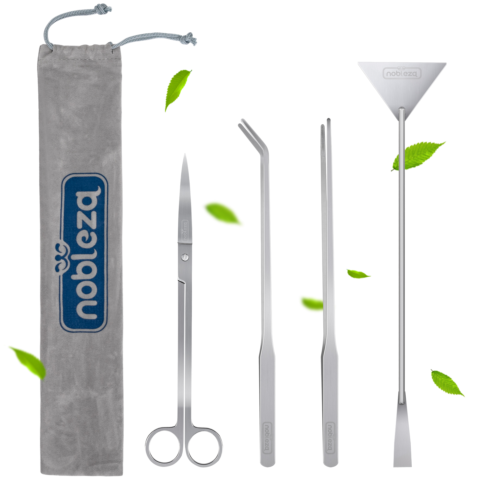 Conjunto de ferramentas para aquário Nobleza 4 em 1, acessórios de limpeza em aço inoxidável para aquário - Conjunto de ferramentas para paisagismo com espátula, alicate, tesoura, pinça e bolsas de armazenamento.
