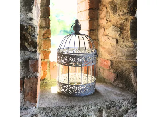 Cage à oiseaux décorative ancienne métal gris Ø.20x32cm