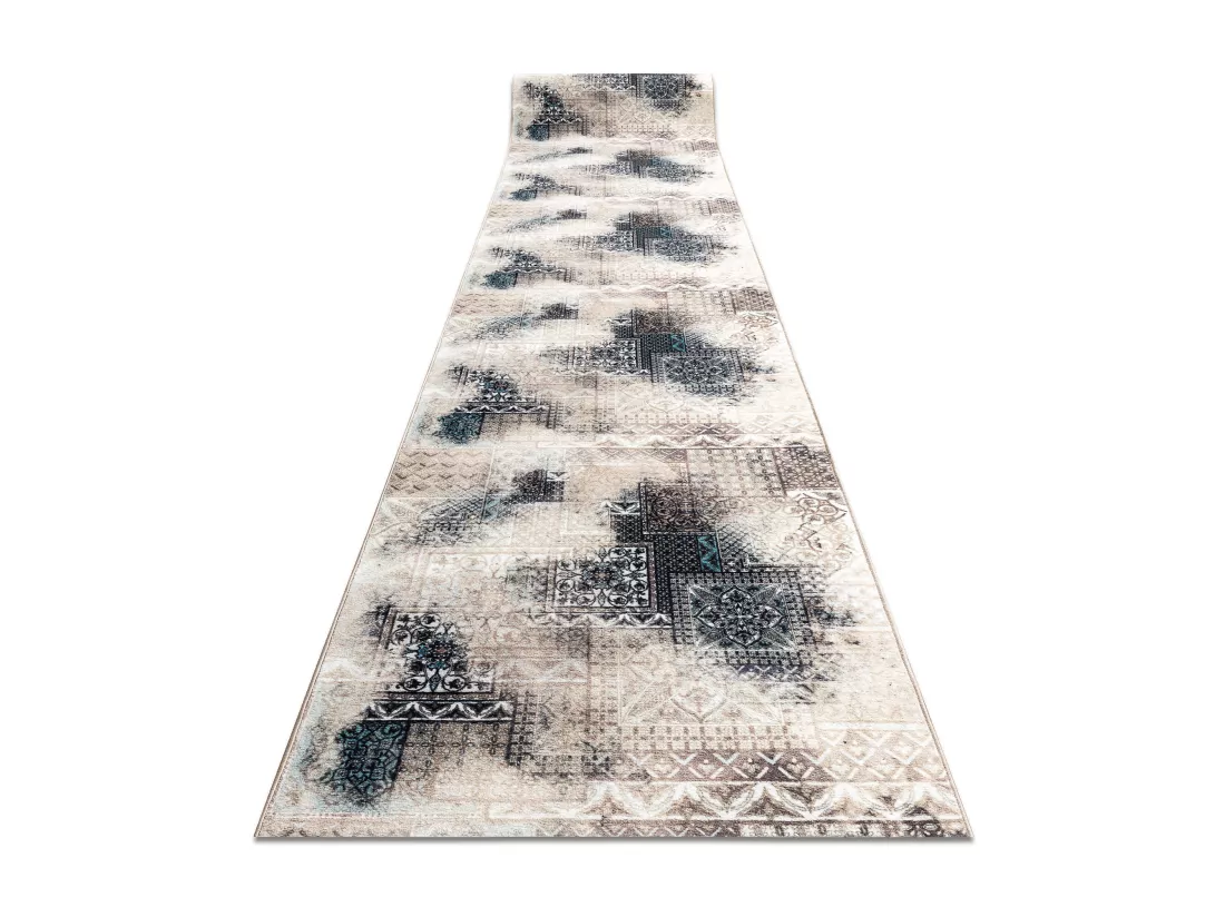 TAPIS DE COULOIR antidérapant PATCHWORK vintage la gomme beige 80x340 cm