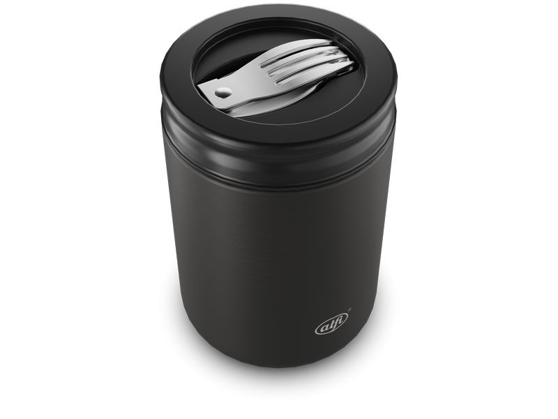 Alfi Thermo-Foodbehälter 0.35 l, Schwarz Matt Outdoor-Behälter aus Edelstahl mit Göffel