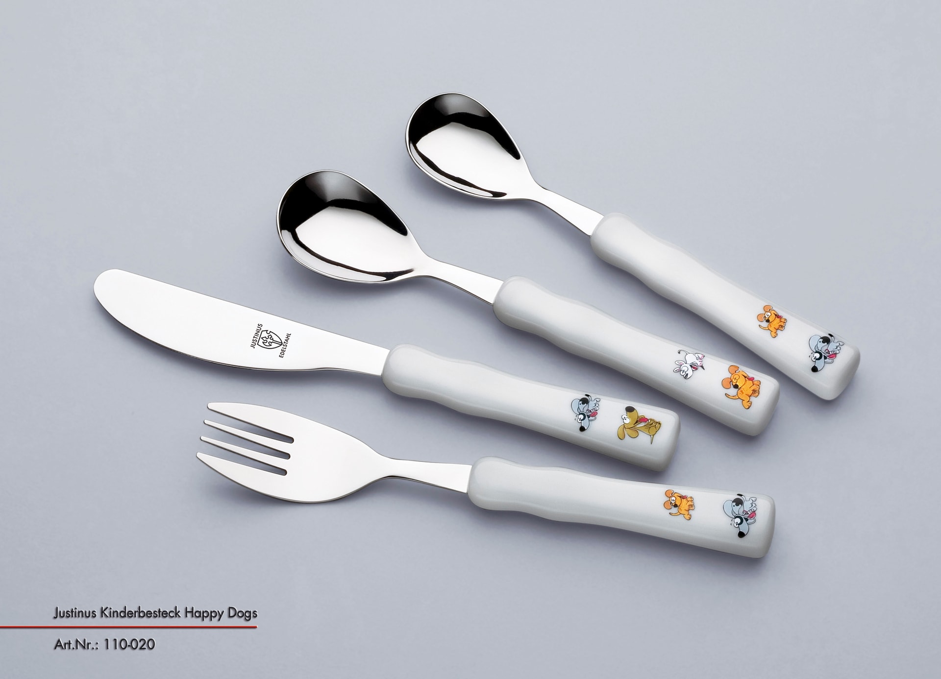 JUSTINUS Kinderbesteck-Set HAPPY DOGS 4-teilig Edelstahl