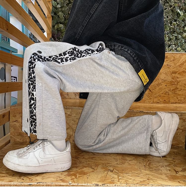 Macho - Trekkoord taille luipaardprint paneel rechte pijpen joggingbroek