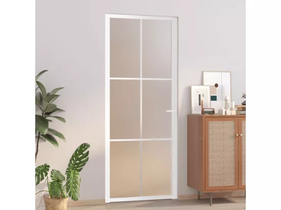 Porte intérieure 83x201,5 cm Blanc Verre mat et aluminium