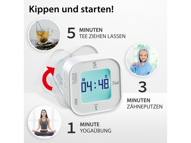 ADE Küchentimer Weiss Digitaler Küchentimer mit Kipp-Start