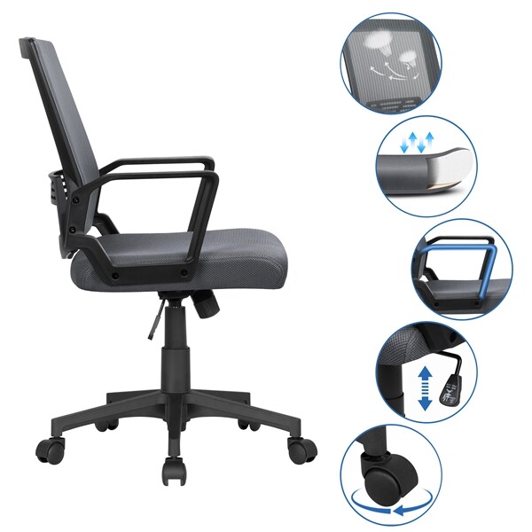 Yaheetech Bürostuhl, Ergonomischer Drehstuhl, Mesh Schreibtischstuhl netzdesign Höhenverstellung und Wippenfunktion mit rollen