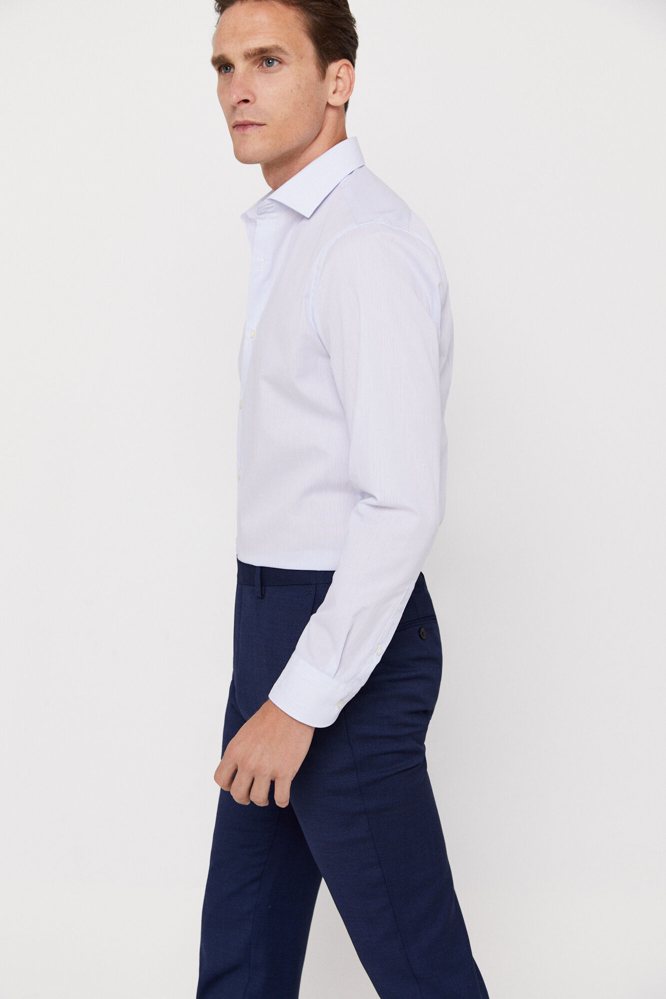 Camisa social slim fit com micro-listras, fácil de passar - Azul