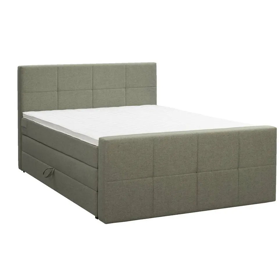 Boxspring met opbergruimte en voetbord Liv geblokt - groen - 140x200cm