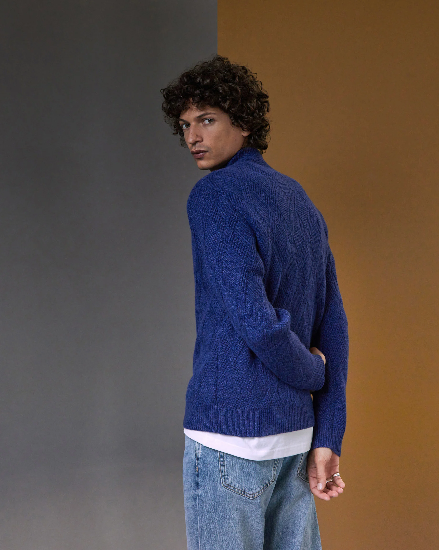 Pull col montant torsades | Bleu