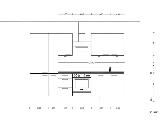 CONCEPT1 - Pack Cuisine Carena 300cm H7 Gauche Bleu fjord ultra-mat